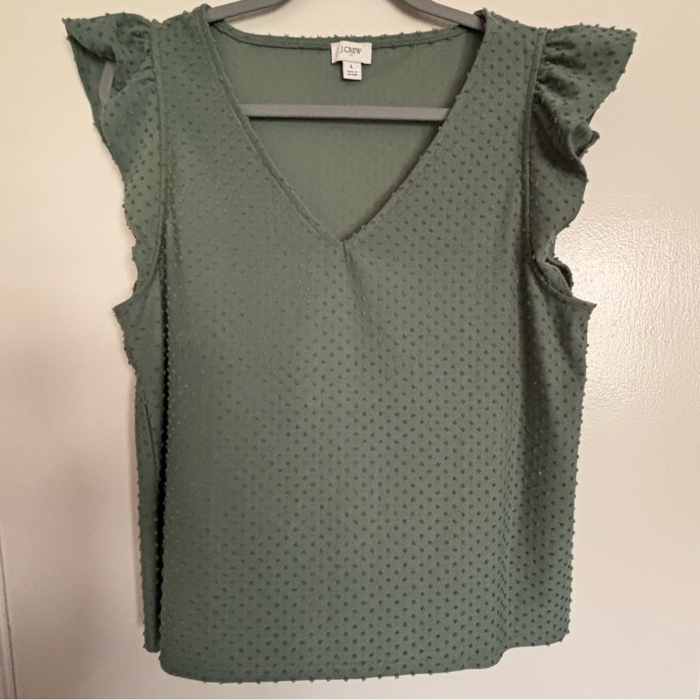 V Neck Mint Green J. Crew Flutter Sleeve Top